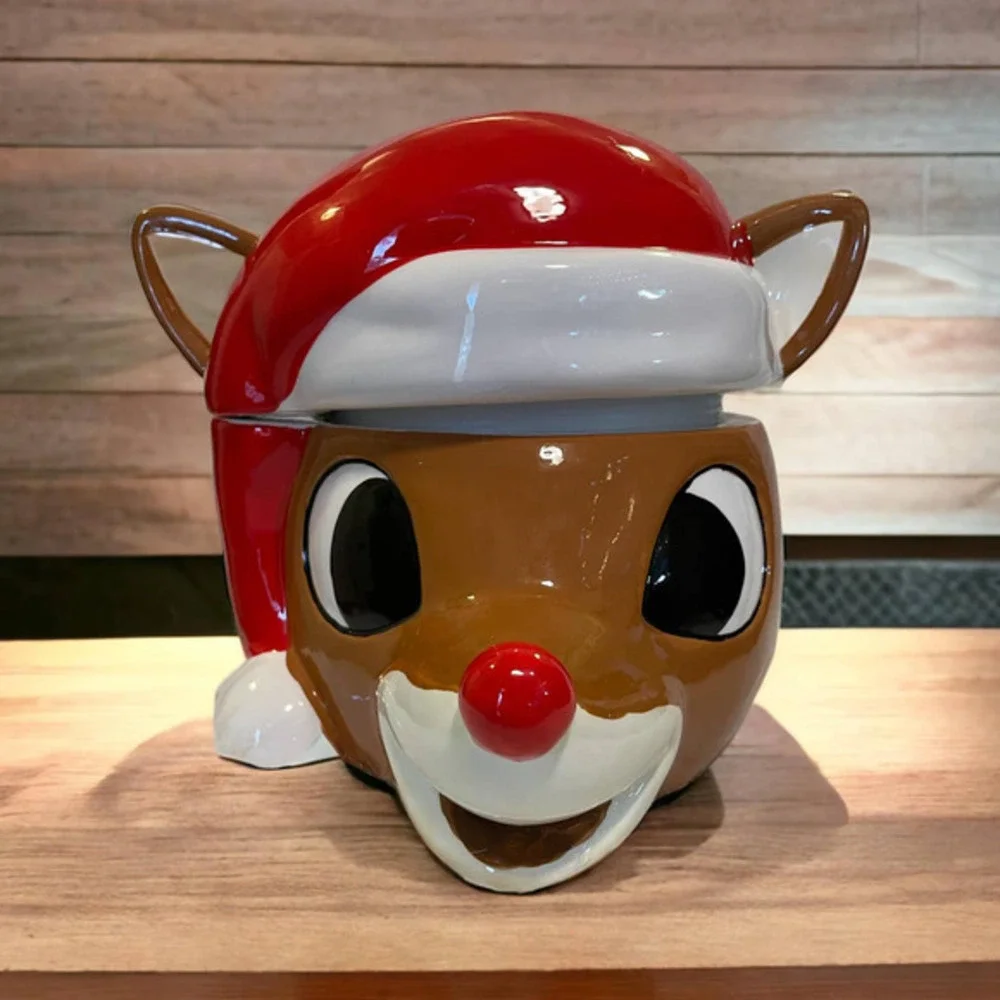 Rudolph the Red Nose Reindeer Christmas Cookie Jar Canister New So Cute! Holiday